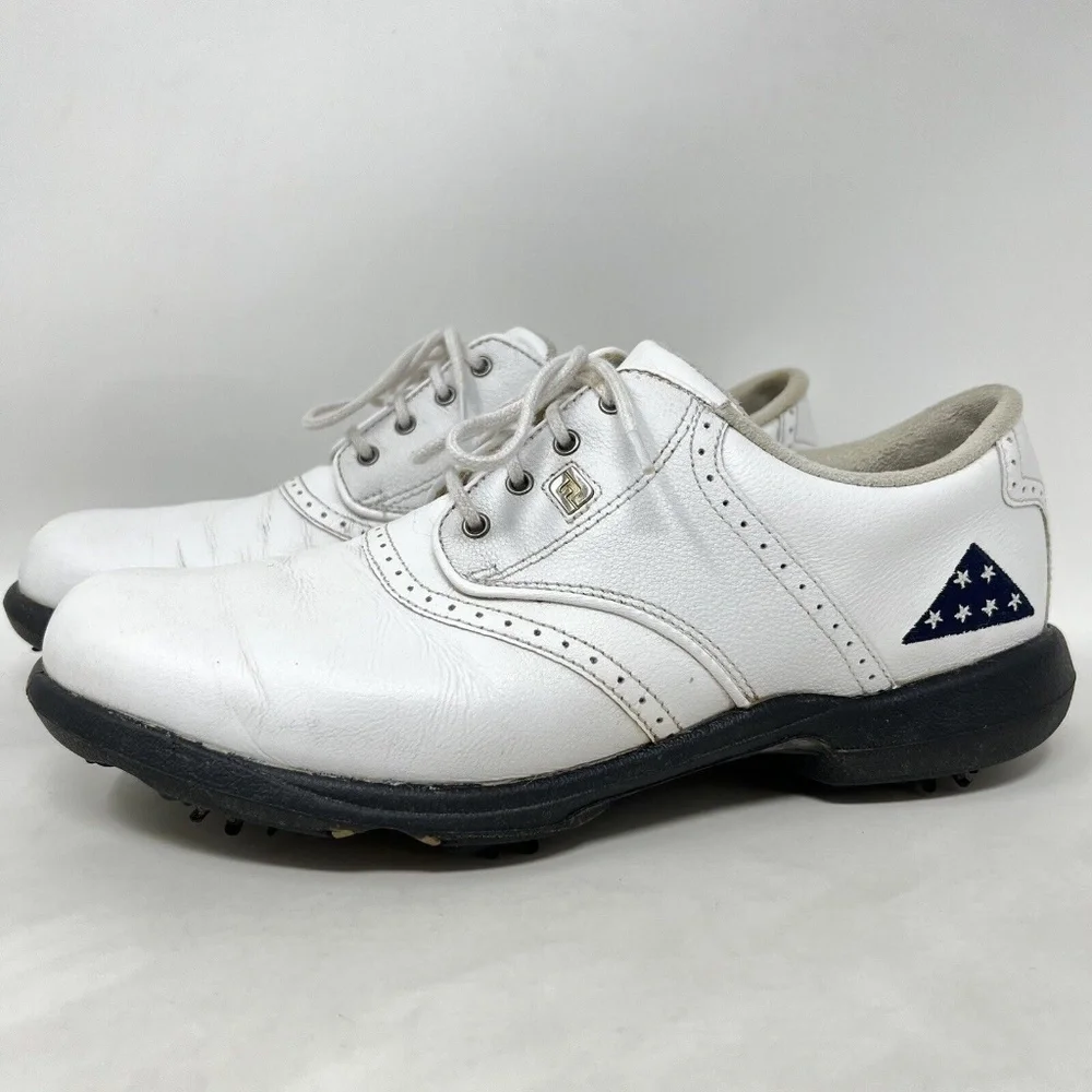 FootJoy Dryjoys sz 8.5 M White Fold Of Honor Leather Saddle Golf Shoes
